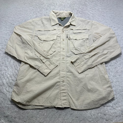Gander Mountain Vented Fishing Button Shirt Khaki Mens Size Medium M