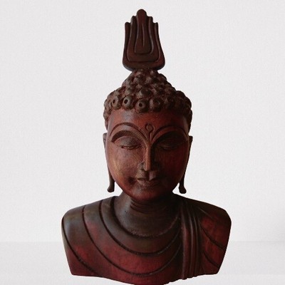 Wood Wooden Buddhist Lord Buddha Head Meditation Statues Figurines Sculptures