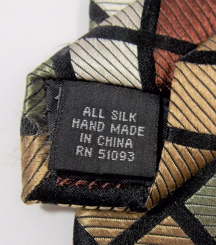 Corbata clásica para hombre Craft & Barrow marrón verde oro a cuadros 100 % seda - Imagen 8 de 9