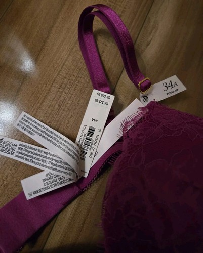 NWT Victorias Secret Bombshell add 2 cups padded push up bra Pink Lace 34A - Picture 3 of 8