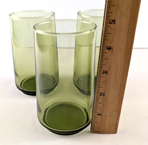 Vtg Set of 4 Finlandia Avocado Green Glasses 12oz Tumblers Anchor Hocking 1960s - Picture 4 of 8