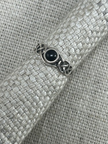 Anillo banda celta vintage años 90 plata y ónix negro talla K 925 - Imagen 4 de 10