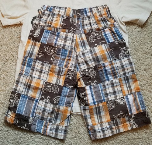 GYMBOREE Boys Sz 7 Summer Wheels Rebel Motorcycle Tee & Patchwork Shorts ~  - Picture 3 of 4