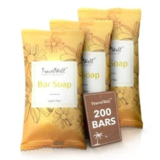 Travel Size Soap Bars in Bulk 0.75 oz, Individually Wrapped Hotel Soap - 200 Pk