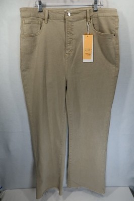 Risen Women Jeans Size 3XL 40X29.5 High Rise, Sand Raw Slit Hem, NEW (READ FLAW)