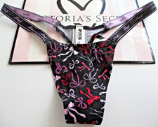 VICTORIA'S SECRET PINK Cotton High Leg Micro Thong Panty VS Black Bow S M L XL