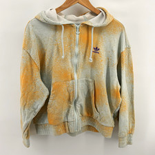 adidas Originals Women's S Speckled Gray Orange Full Zip Hooded Logo Hoodie
