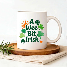 St. Patrick's Day Mug A Wee Bit Irish Ceramic Coffee Mug Shamrock Clover Cup