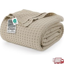 Cotton Waffle Weave Blanket Soft All-Season Cozy Throw Bed Couch Travel New