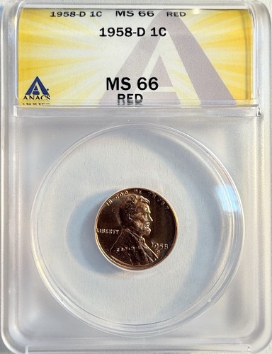 1958-D Lincoln Wheat Cent - ANACS MS 66 RED - (4085)