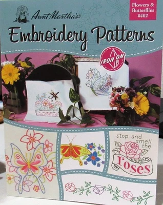Aunt Martha's FLOWERS & BUTTERFLIES Embroidery Transfers Book 402 PILLOWCASE NEW