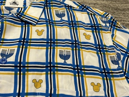 Disney Hanukkah Shirt Men’s Extra Large Geo Plaid Striped Hawaiian Pocket NWT - Picture 4 of 13
