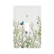 JOOJIAO Decorative Light Switch Cover Plate Rustic Green Plant Pink WildFlowe...