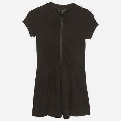 Emporio Armani Kids Black Jersey Pleated Short Dress 8Yrs