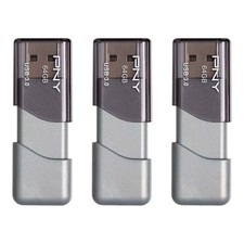 PNY 64GB Turbo Attach  3 USB 3.0 Flash Drive,Grey Pack of 3 