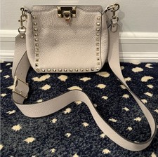VALENTINO GARAVANI Rockstud Mini Leather Hobo Bag Crossbody Strap Gray