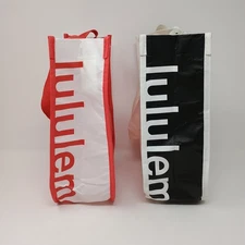 Lot of 2 LULULEMON Reusable Small Tote Bags 9" x 11" w/ Handles Red White Black