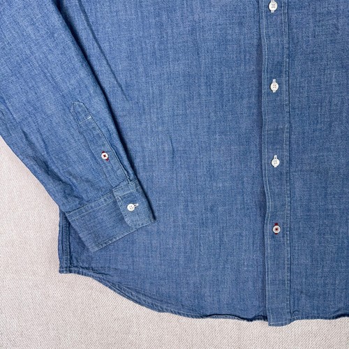 J. McLaughlin Chambray Button Down Shirt Mens XL Blue Indigo Cotton Long Sleeve - Picture 6 of 8