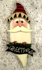 Primitive Santa Greetings Wall Hanging Plaque Christmas Wood Rustic 19"x5.5"