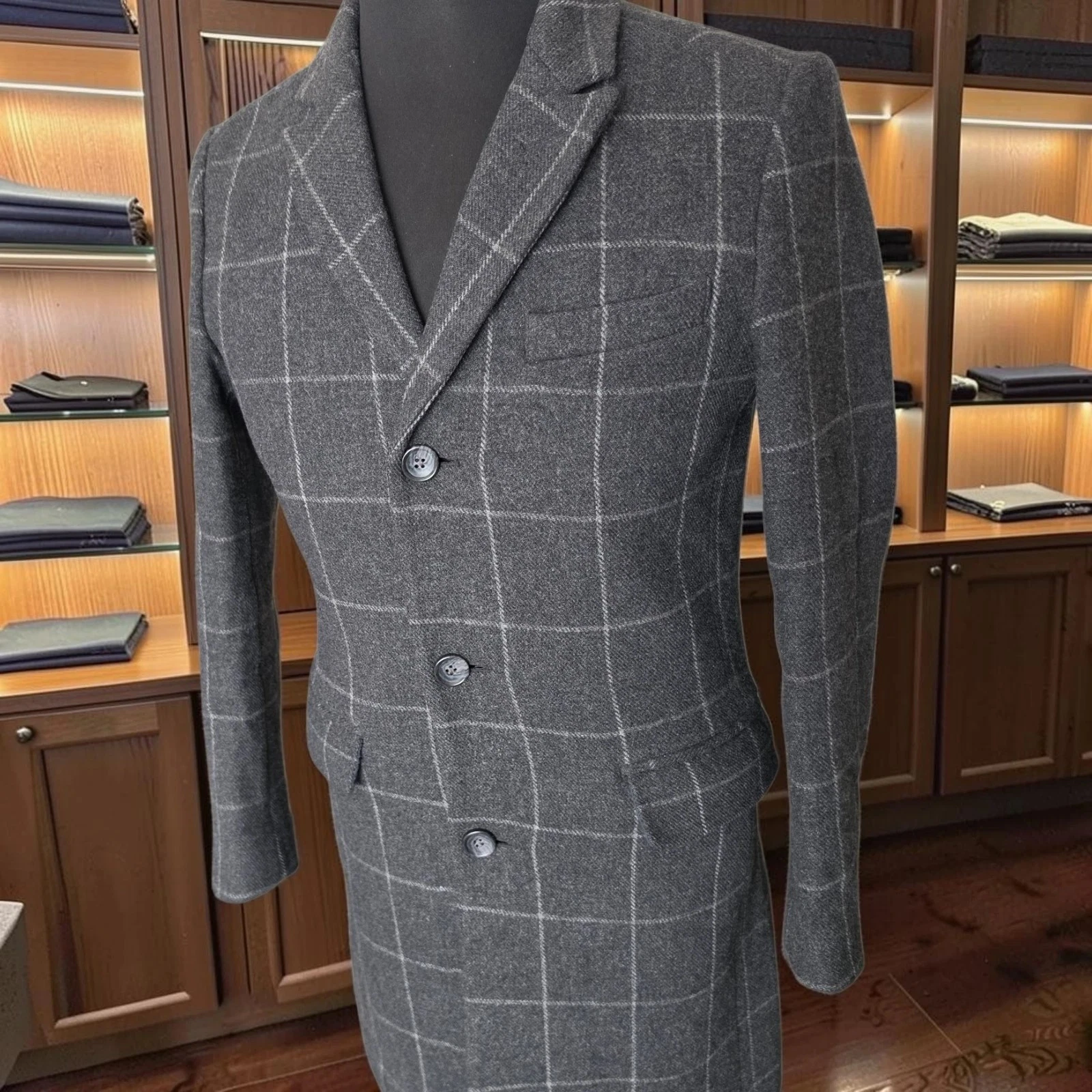 Bonobos Wool Overcoat 38r Slim Fit Half Belted Windowpane image 5