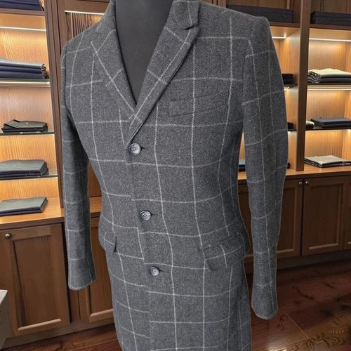 Bonobos Wool Overcoat 38r Slim Fit Half Belted Windowpane image 5