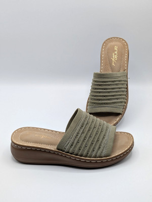 Annie Comfort Women s Sandals 6.5 Olive Slide Wedge Kirk Fabric