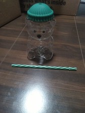 2026 Cute Bear Design Glass Tumbler with Straw Clear Reusable Drink Cup Gift