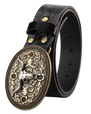 Western Cowboy-Belts for Women Men Big-Buckle Longhorn-Bull PU-Leather Rodeo