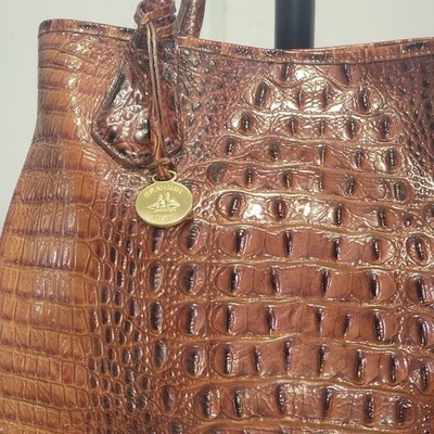 Brahmin Julian Pecan Purse Large Handbag Tote Embossed Croc  display picture 1