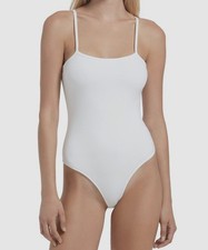 ATM Women's White Solid Stretch Camisole One Piece Bodysuit Top Size S