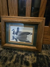 Duck Print Swimming Pair Matted Solid Oak Wood Framed 8x10” Nature Nautical