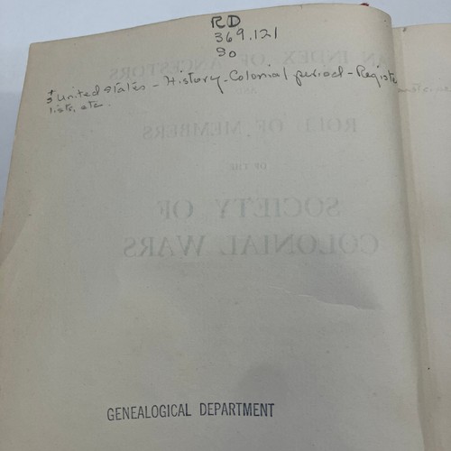 An Index Of Ancestors Society Of Colonial War Ex-Library Antique 1922 Hardcover - Picture 4 of 17