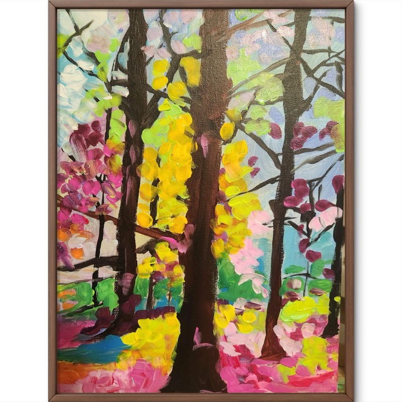 Original Abstract Forest Colorful Modern Unique Wall Art Acrylic Canvas 11X14