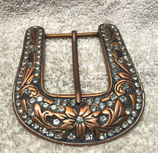 Coper Tone Engraved Sparkling Rhinestone Filled Replacement Belt Buckle Flower