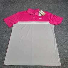 Nike Polo Shirt Men Medium Hyper Pink Gray Dri Fit Victory Golf Performance Top