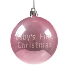 Baby's First Christmas Bauble 80mm Tree Hanging Ornament Decoration - Pink