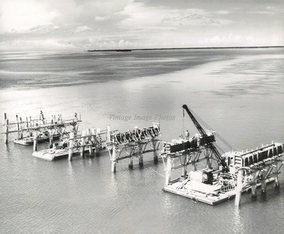 1960S Industrial Construction Platforms Crane Workers Water Photo 7x9