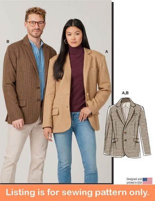 SEWING PATTERN Mens Womens Blazer Suit Jacket Coat Formal Work Easy Simple 8614