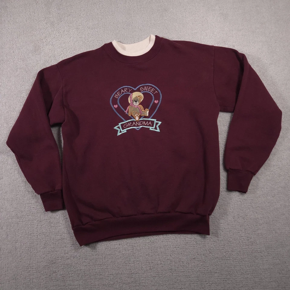 Vintage Cheek-O Sweatshirt Womens XL Burgundy Beary Sweet Grandma Made USA 90s - Image 2 of 4
