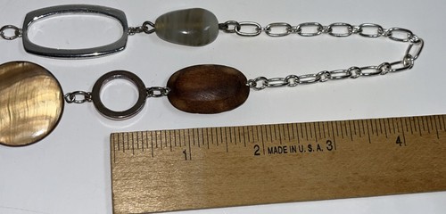 Collana Orecchini Vetro Legno Decò Da Abbinare Forme Geometriche Miste Tono Argento - Foto 6 di 6