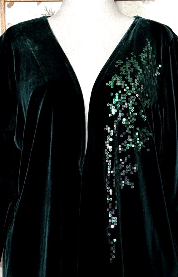 Cárdigan Bob Mackie Terciopelo Para Mujer 1X Usable Arte Verde Cuadrado Detalle Lentejuelas Foto 3 de 4