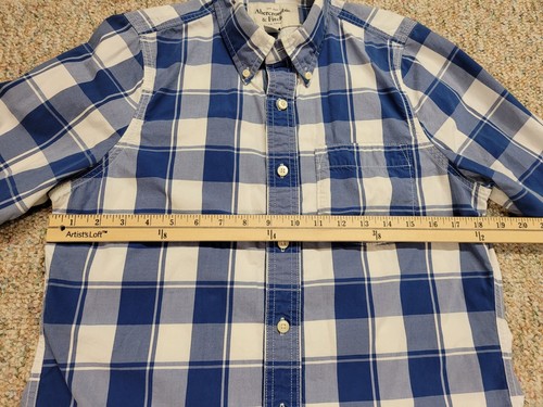 Abercrombie & Fitch Shirt Mens Medium Blue Plaid Muscle Button Down Long Sleeve - Picture 12 of 16