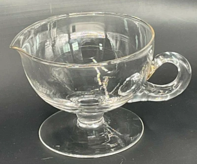 Classic Blown Glass Clear w/Handle & Pedestal Sauce Creamer Gravy Boat Dressing - Image 1 of 4