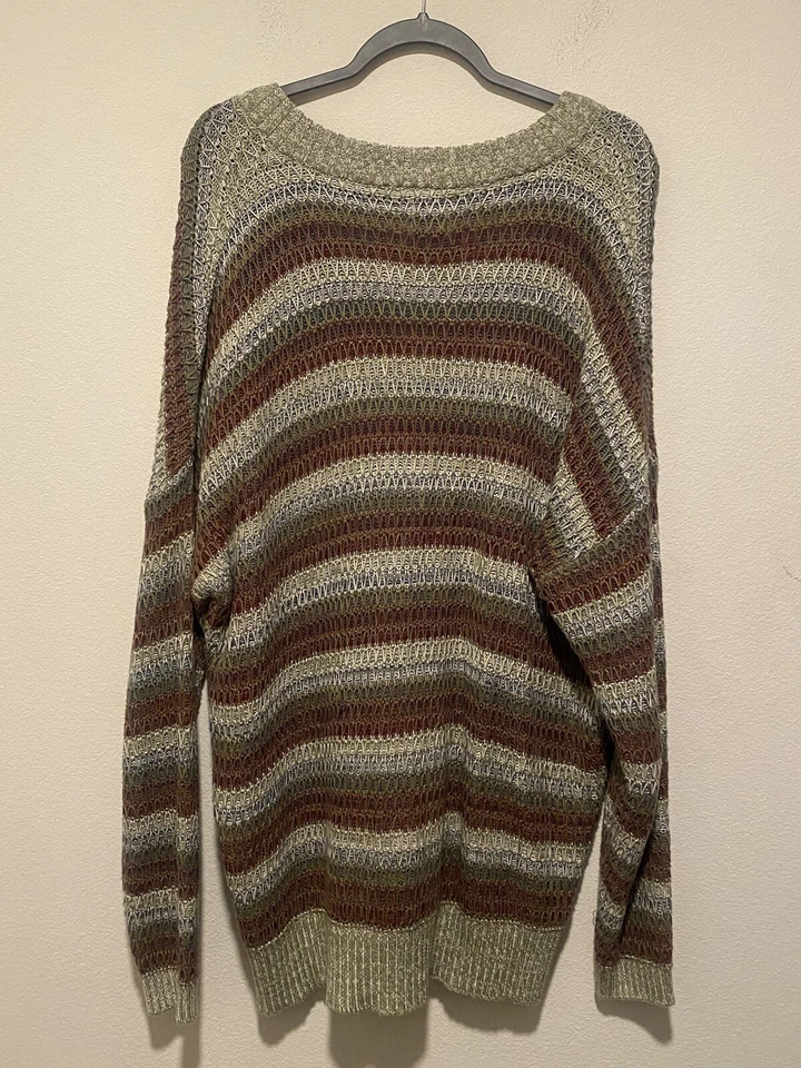 Suéter Zara Hombre Mezcla Lana Gran Tamaño Verde Borgoña Rayas Cuello en V Para Hombre Mediano Foto 4 de 4