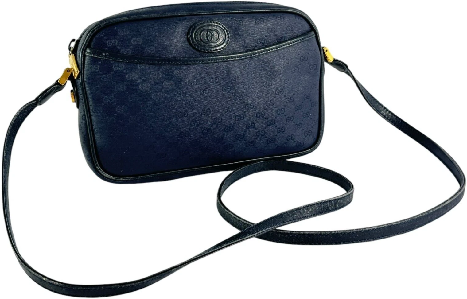 Sac bandoulière GUCCI bleu marine toile micro GG monogramme appareil photo fabriqué en Italie