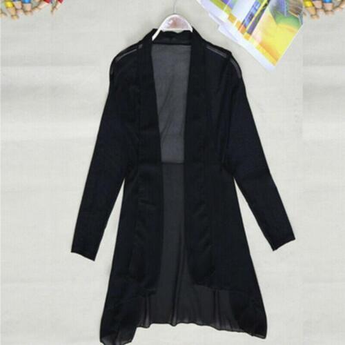 Damen Blumendruck Cardigan durchsichtig Chiffon Midi Jacke Kimono vorne offen Schal - Bild 14 von 14