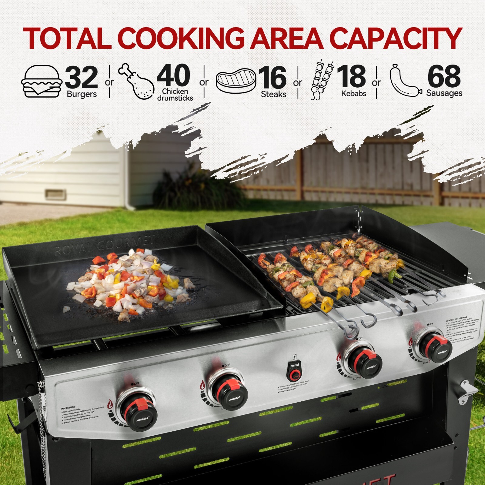 Royal Gourmet Propane Gas Grill and Griddle Combo with An Set of Grilling Gear