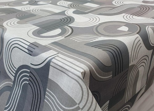 Contemporary Retro Geometric Grey Black Linen Feel PVC Plastic Vinyl Table cloth - Picture 11 of 11