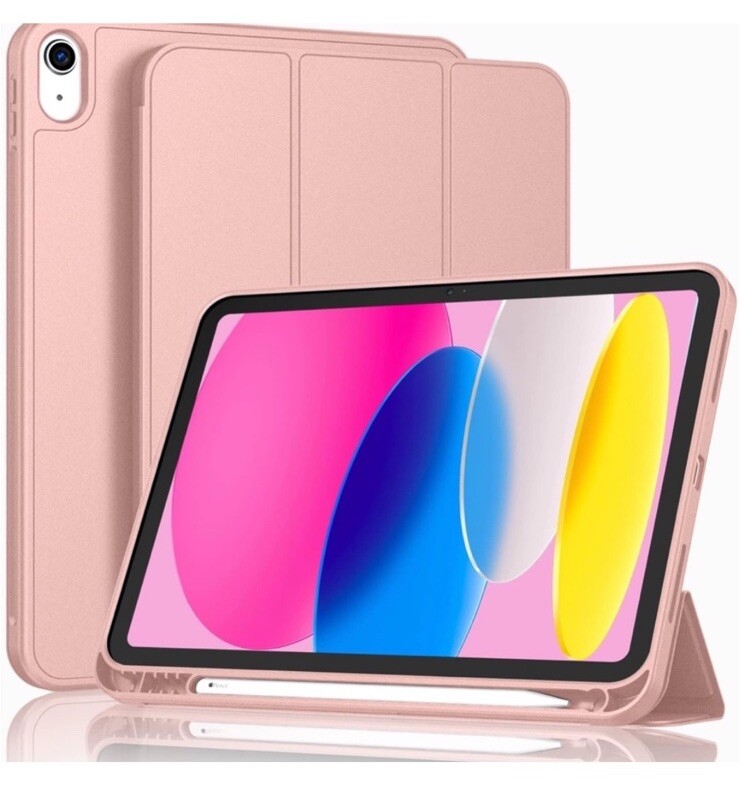 Rose Gold Tablet Case with Pencil Holder & Trifold Stand-image