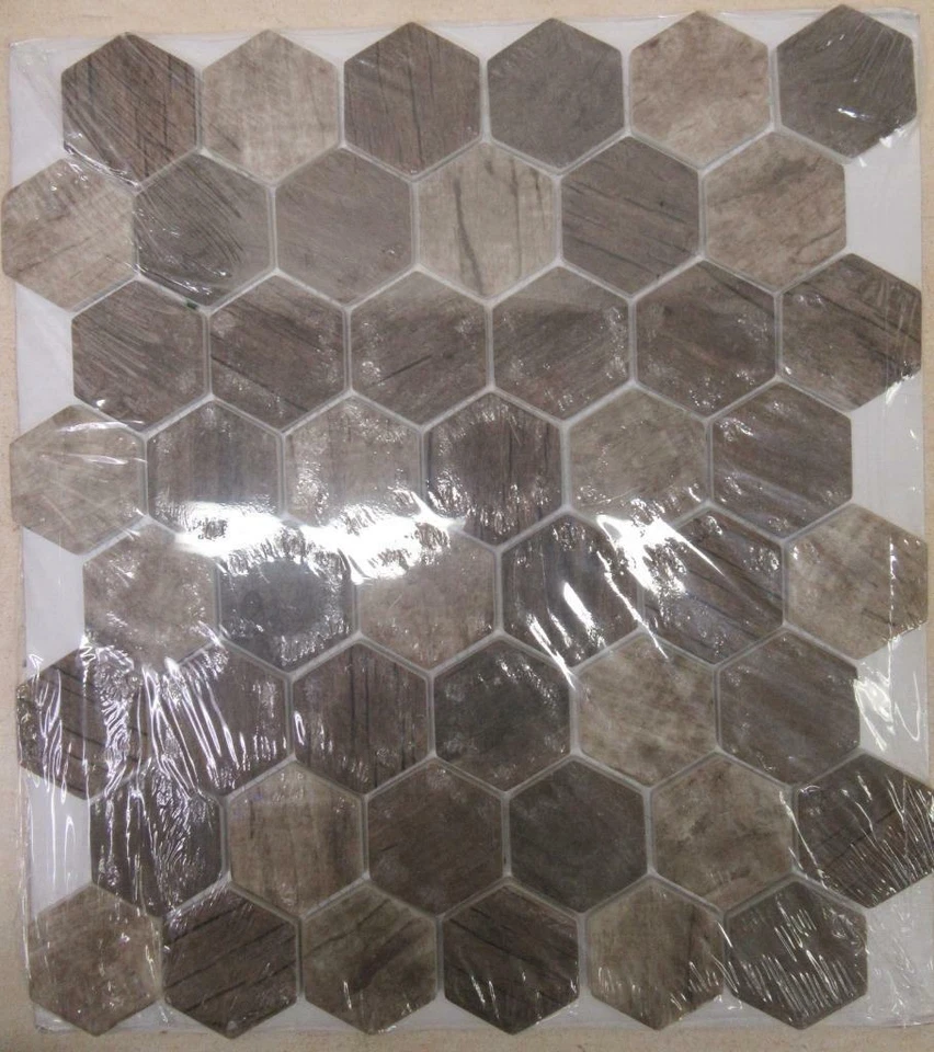 Driftwood Hexagon 11.02" x 12.76" Matte Recycled Glass Mesh-Mounted Mosaic Tile - Image 3 of 4